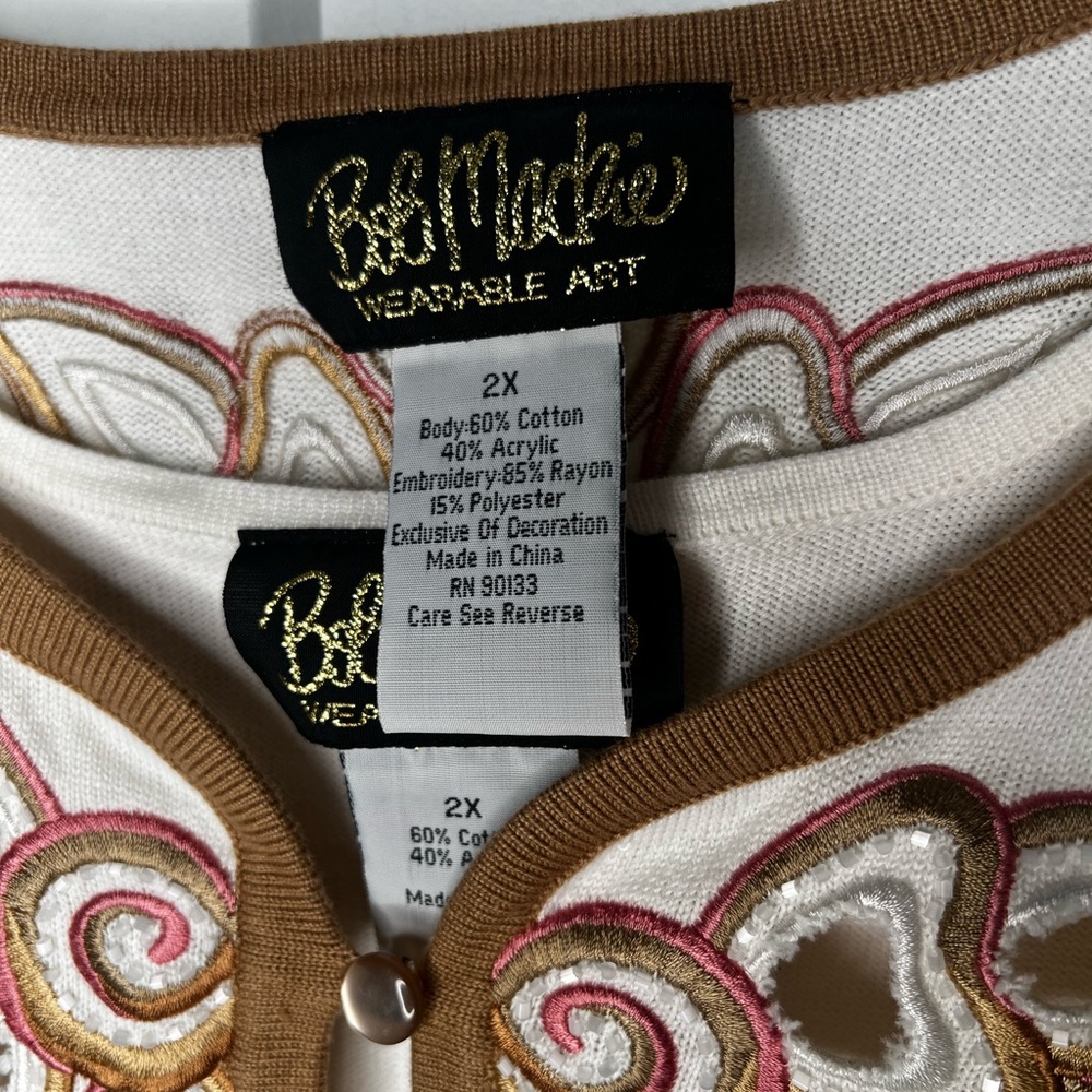 Bob Mackie Floral Embroidered Cutout 2 Piece Tank Cardigan Plus Size 2X - Picture 3 of 9